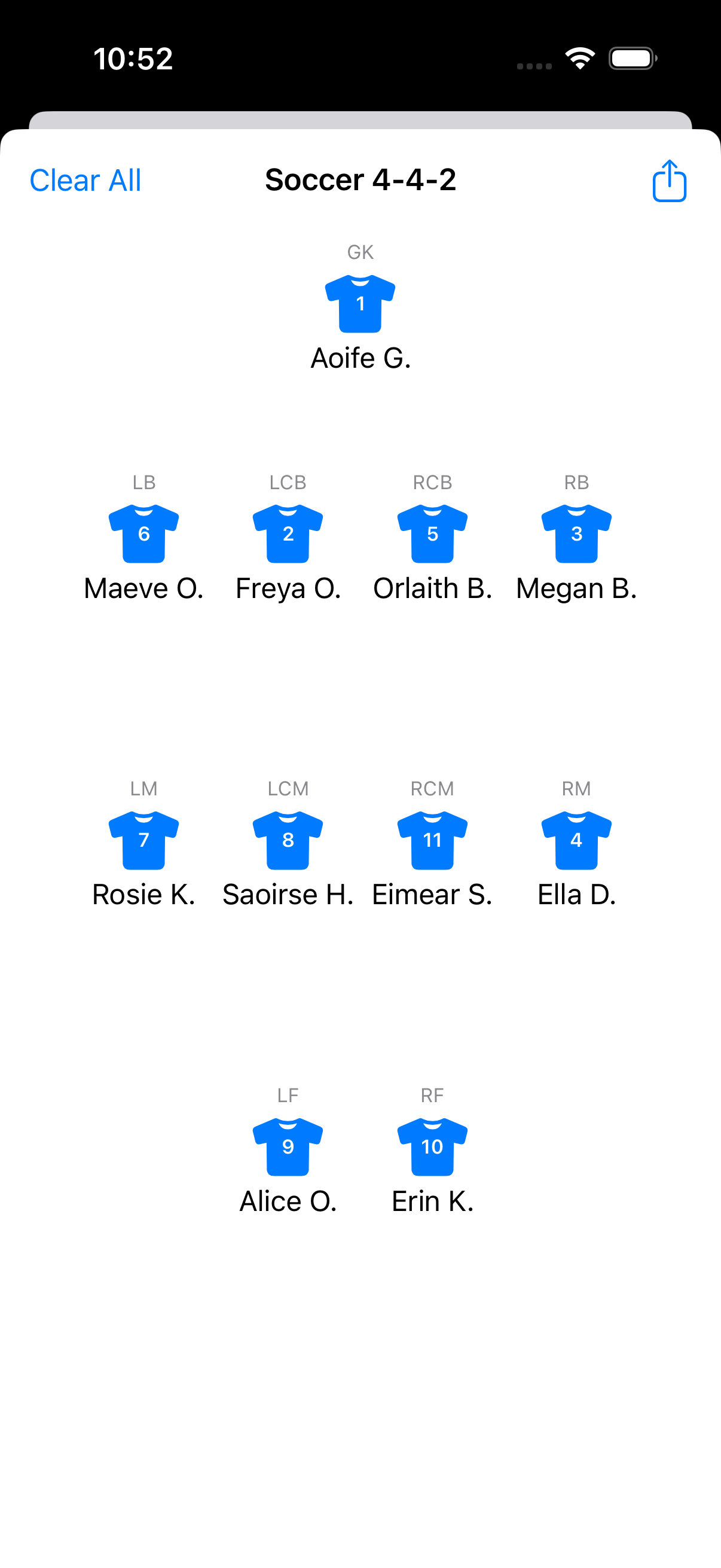 App Screenshot showing team selection interface